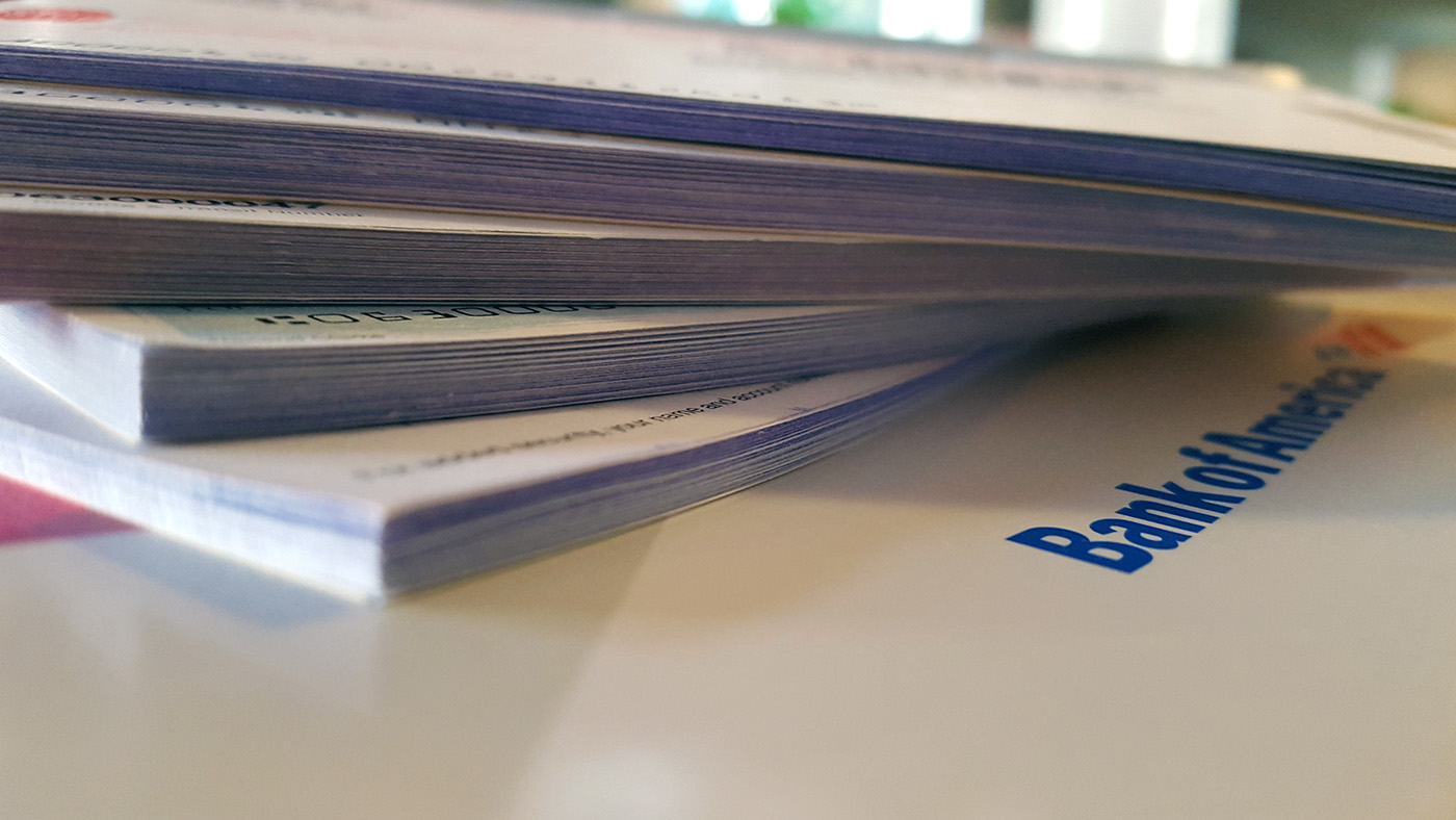 Stack of bank checking account checks
