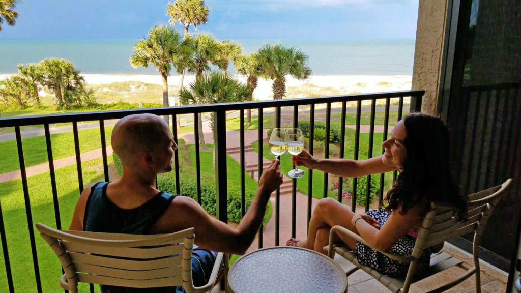 Champagne toast on our balcony at Amelia Island, FL