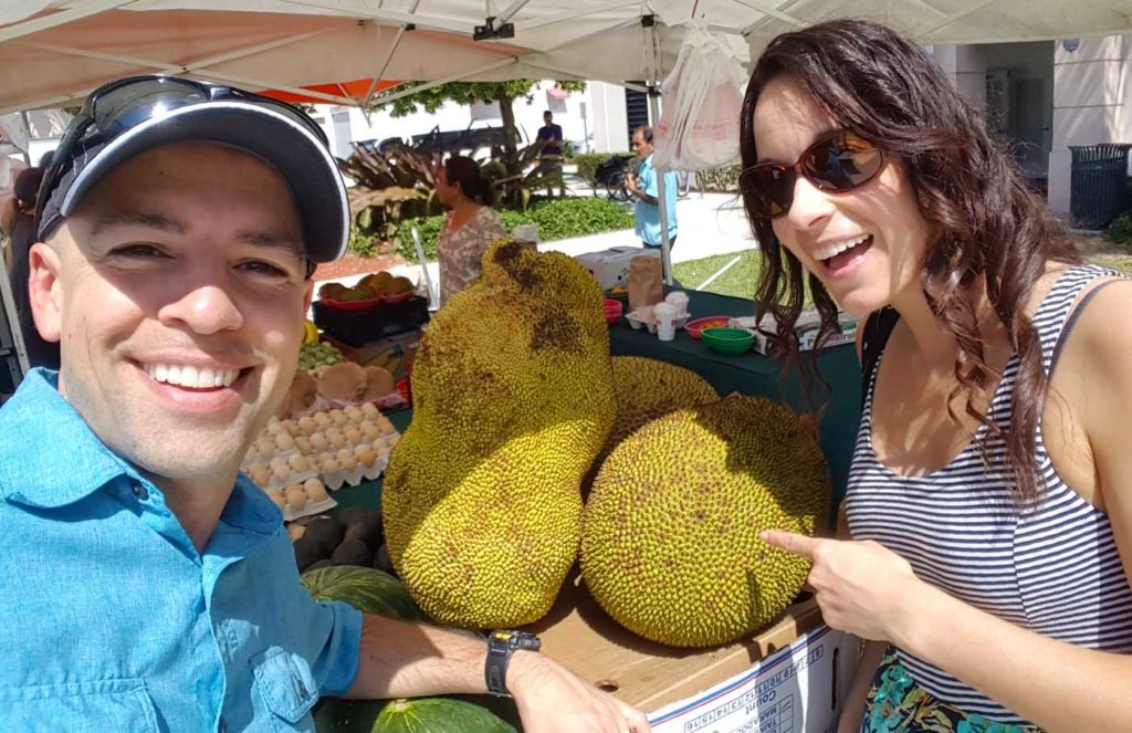Jackfruit on table Delray Beach, FL with Paul and Sarah